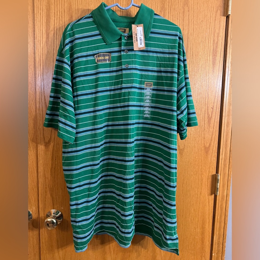 Foundry 2XLT green blue stripes polo- NWT